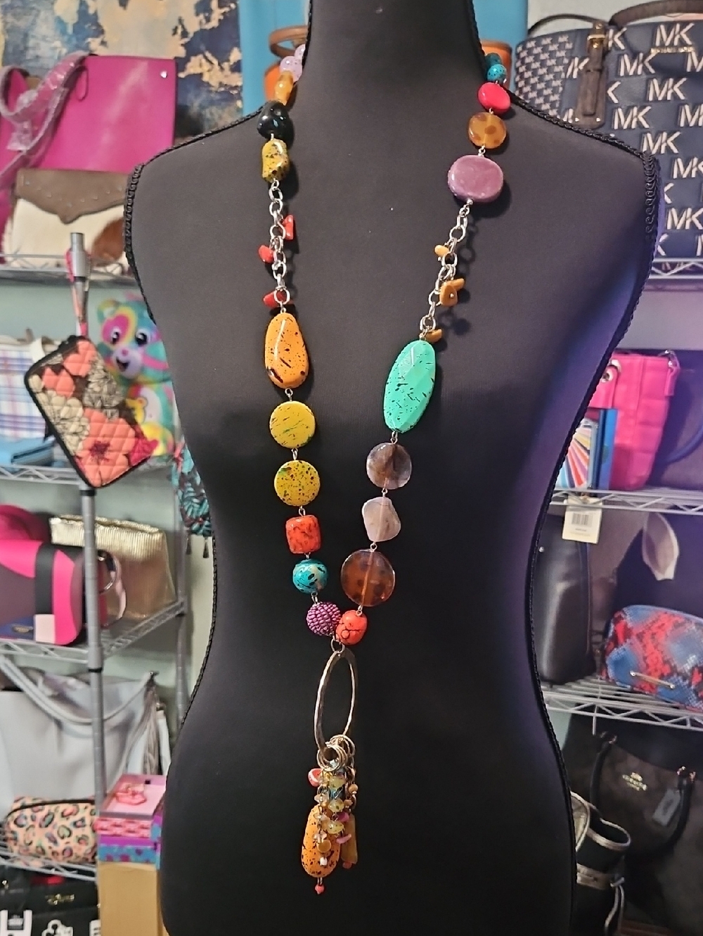 Multicolor Bead Statement Necklace - Colorful Women’s Fashion Jewelry